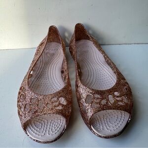 Crocs Isabella Glitter Sandals Girls Kids Size 2 Rose Gold Pink Sparkle Jelly